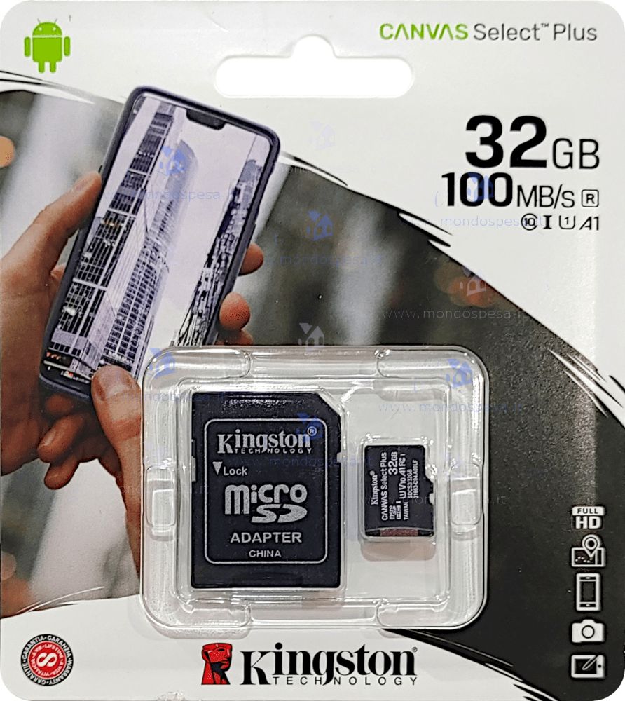 Micro SD HC 32 GB Kingoston Canvas Select Plus con Adattatore