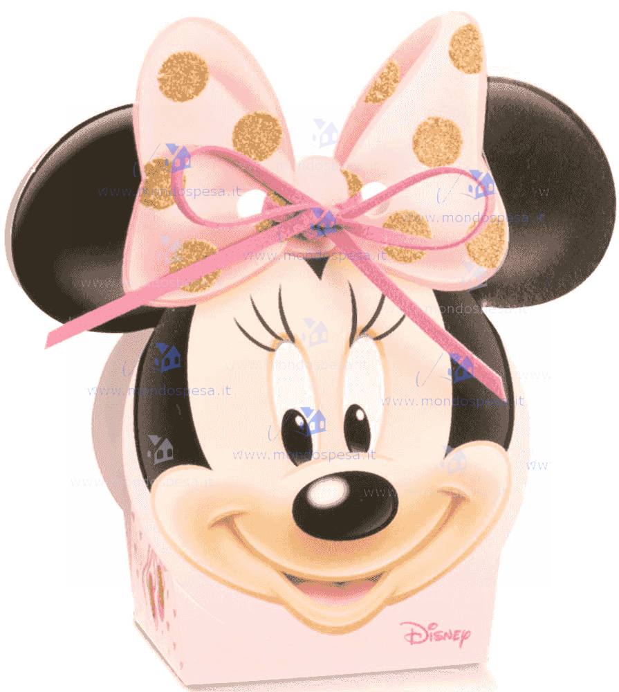 1 PZ CESTO VASSOIO PORTA BOMBONIERE HARMONY BIANCO E INSERTO TOPOLINA  MINNIE DISNEY ROSA 51x45x35 CM